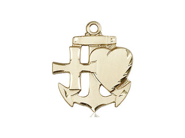 14kt Solid Gold Medium Faith Hope Charity Catholic Pendant 7/8 x 3/4 Bliss USA