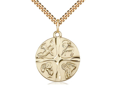 14kt Gold Filled Christian Life Cross Necklace 1 inch x 7/8 inch pendant with 24 inch curb chain handcrafted by Bliss