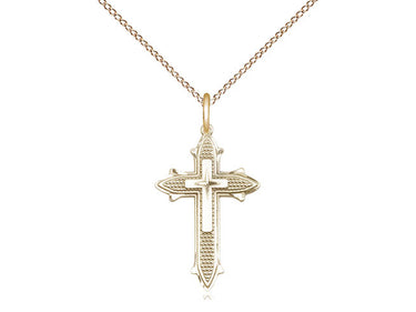 Gold Filled Cross on Cross Necklace 7/8 inch medium pendant 18 inch curb chain Bliss USA