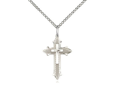 Sterling silver medium cross on cross necklace 7/8 inch by 1/2 inch pendant with 18 inch curb chain by Bliss