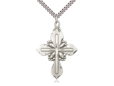 Sterling Silver Large Catholic Cross Necklace 1 5/8 x 1 1/8 pendant on 24 inch curb chain by Bliss