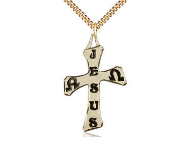 14kt Gold Filled Large Catholic Cross Necklace 1 3/4 x 1 1/8 inches with 24 inch chain by Bliss Manufacturing