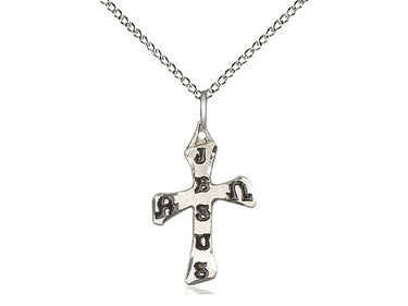 Sterling silver medium cross necklace 7/8 inch pendant on 18 inch curb chain by Bliss Manufacturing USA