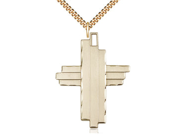 14kt gold filled large cross necklace 1 3/4 x 1 1/4 inch pendant 24 inch chain handcrafted USA Bliss