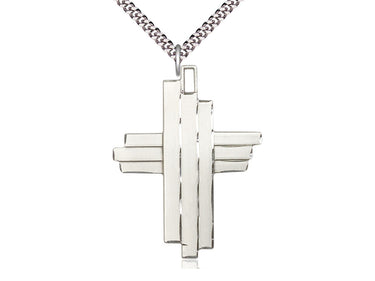 Large sterling silver cross necklace 1 3/4 x 1 1/4 inches with 24 inch curb chain handmade by Bliss