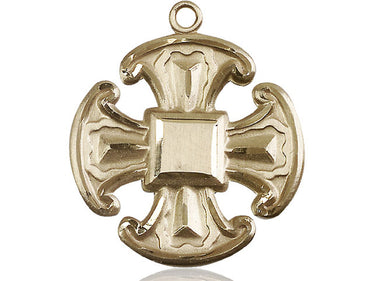 14kt solid gold large Catholic cross medal 1 1/2 x 1 1/4 inches handcrafted by Bliss Manufacturing USA