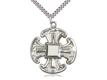 Sterling silver large Catholic cross necklace 1 1/2 x 1 1/4 inches with 24 inch chain by Bliss USA