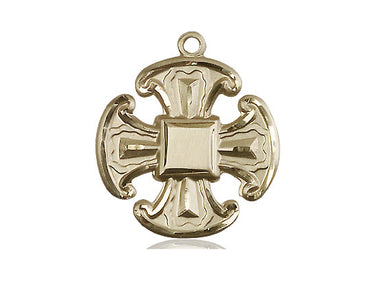 14kt solid gold medium Catholic cross pendant 1 x 7/8 inches handcrafted by Bliss Manufacturing USA