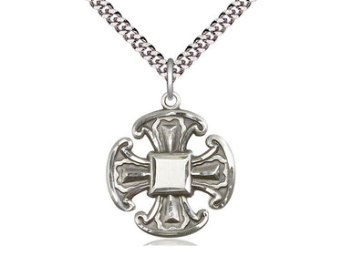 Medium sterling silver cross necklace 1 x 7/8 inches with 24 inch curb chain handmade by Bliss