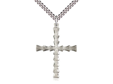 Sterling silver large cross necklace 1 3/8 inch by 1 inch with 24 inch curb chain by Bliss Manufacturing