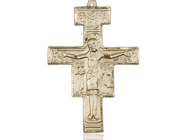 Extra Large 14kt Solid Gold San Damiano Crucifix Pendant 2 inch by 1-3/8 inch Handcrafted by Bliss