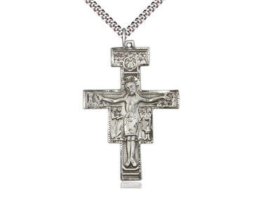 Extra Large Sterling Silver San Damiano Crucifix Necklace 2 inch by 1-3/8 inch with 24 inch Chain by Bliss