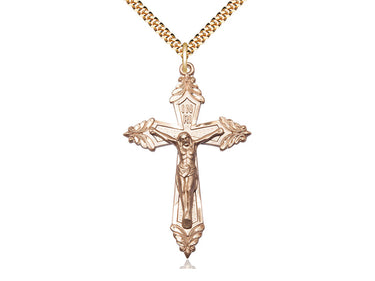 14kt Gold Filled Extra Large Catholic Crucifix Necklace 1-7/8 inch by 1-1/8 inch with 24 inch Curb Chain by Bliss