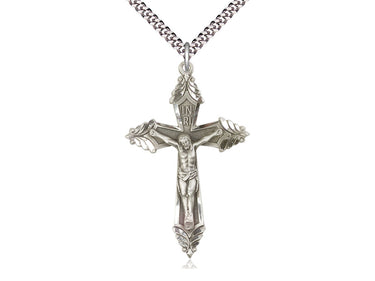 Sterling Silver Extra Large Catholic Crucifix Necklace 1.875 inch pendant with 24 inch chain by Bliss