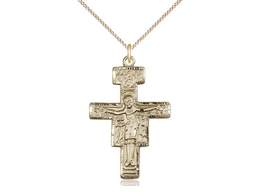 14kt Gold Filled Large San Damiano Crucifix Necklace 1 1/4 x 7/8 inches with 18 inch chain by Bliss