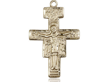 14kt Solid Gold Large San Damiano Crucifix Pendant 1 1/4 x 7/8 inch by Bliss Manufacturing