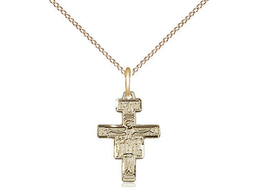 Small 14kt Gold Filled San Damiano Crucifix necklace with 5/8 x 3/8 inch pendant on 18 inch chain by Bliss