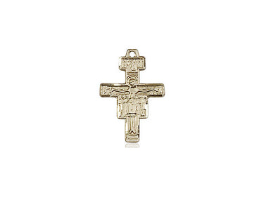 14kt Solid Gold Small San Damiano Crucifix Pendant 5/8 x 3/8 inch by Bliss Manufacturing