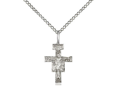 Small Sterling Silver San Damiano Crucifix Necklace 5/8 x 3/8 inches on 18 inch chain by Bliss Manufacturing