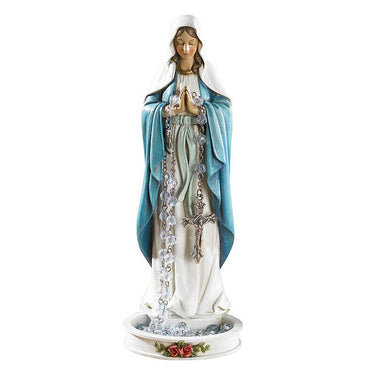 8 inch hand-painted Madonna rosary holder statue in resin, gift boxed Catholic keepsake