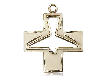 14kt solid gold Holy Spirit medal pendant with dove, 1 1/8 x 1 inches, handcrafted by Bliss Manufacturing
