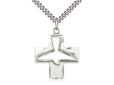 Sterling Silver Holy Spirit Dove Pendant Necklace 1-1/8x1 with 24 inch chain handcrafted by Bliss Manufacturing USA