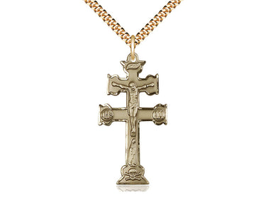 14kt Gold Filled Large Caravaca Crucifix Necklace 1 1/2 x 3/4 inches with 24 inch chain by Bliss