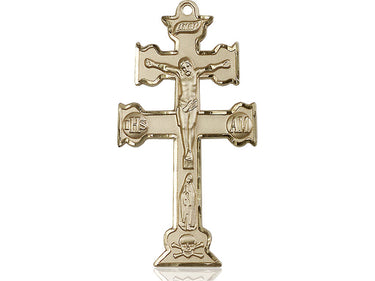 14kt Solid Gold Extra Large Caravaca Crucifix Pendant 2 inch by 1 inch handcrafted by Bliss Manufacturing