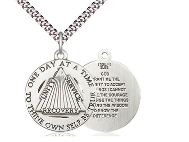 Sterling Silver Recovery Pendant Necklace 1 x 7/8 inches with 24 inch chain by Bliss Manufacturing