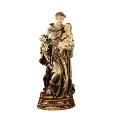 6 inch hand-painted resin St. Anthony of Padua statue holding Christ Child, patron saint of lost things, RosaryCard