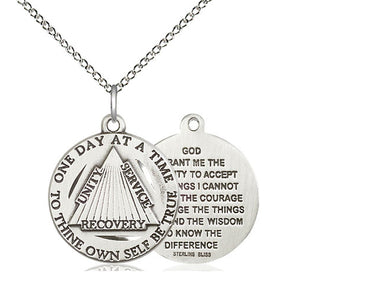 Sterling Silver Recovery Pendant Necklace 3/4 x 3/4 inches with 18 inch chain by Bliss Manufacturing