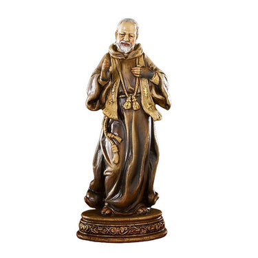 8 inch hand-painted Padre Pio statue in Capuchin habit for Catholic home altar and religious decor