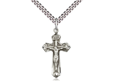 Sterling Silver Medium Crucifix Necklace 1 1/8 inch pendant with 24 inch chain by Bliss Manufacturing