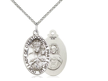 Sterling silver Our Lady of Czestochowa medal necklace 7/8 x 1/2 inch pendant 18 inch chain Bliss