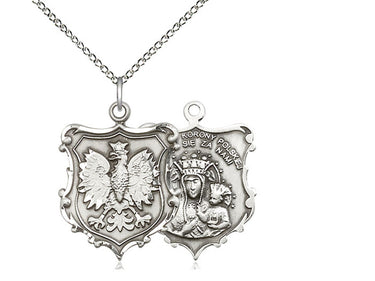 Sterling Silver Our Lady of Czestochowa Medal Necklace 1 inch by 3/4 inch with 18 inch chain by Bliss