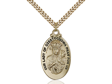 14kt gold filled Our Lady of Czestochowa medal necklace 1-1/8 x 5/8 inches with 24 inch chain by Bliss