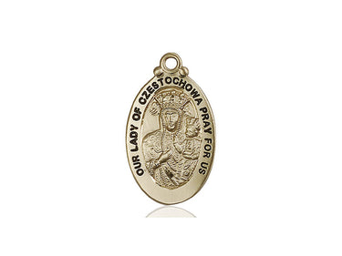 14kt solid gold Our Lady of Czestochowa medal pendant 1-1/8 x 5/8 inches handcrafted by Bliss Manufacturing
