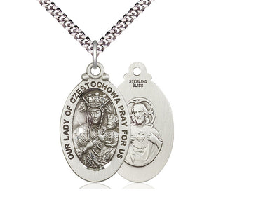 Sterling Silver Our Lady of Czestochowa Medal Necklace 1 1/8 inch by 5/8 inch with 24 inch chain by Bliss