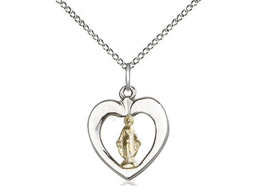 Small two-tone gold filled and sterling silver Miraculous Medal necklace with 18-inch chain by Bliss