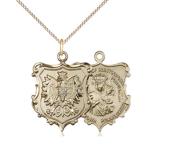 14kt Gold Filled Our Lady of Czestochowa Medal Necklace with 18 inch chain, handcrafted by Bliss Manufacturing