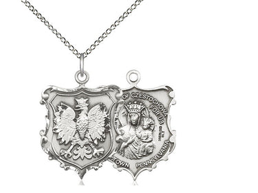 Sterling Silver Our Lady of Czestochowa English Falcon Medal Necklace 7/8 x 3/4 inch 18 inch Chain Bliss USA