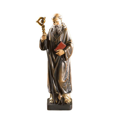 8 inch hand-painted resin St. Benedict statue holding Rule and cross by RosaryCard