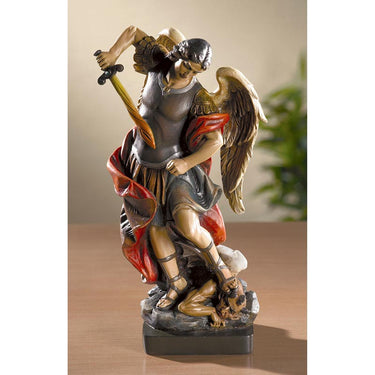 8.5 inch hand-painted resin St. Michael the Archangel statue with sword and shield by RosaryCard