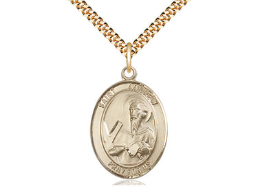 14kt Gold Filled St. Andrew the Apostle patron saint medal necklace with 1 inch by 3/4 inch pendant on 24 inch curb chain, handcrafted in USA by Bliss Manufacturing