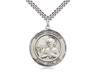 Sterling Silver St. Andrew the Apostle Medal Necklace 1 x 5/8 inch on 24 inch Chain by Bliss