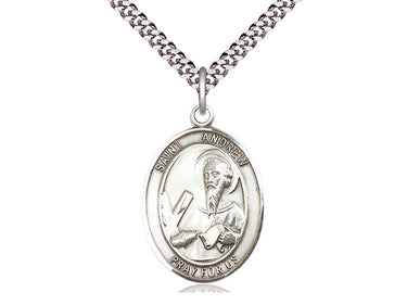 Sterling Silver St. Andrew the Apostle Medal Necklace 1 x 3/4 inch pendant on 24 inch chain by Bliss