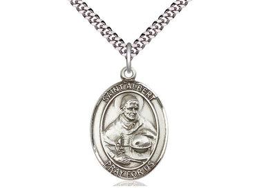 Sterling Silver St. Albert the Great Patron Saint Medal Necklace 1 inch by 3/4 inch on 24 inch Chain by Bliss
