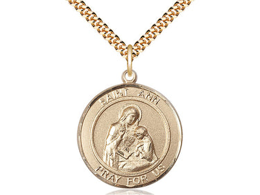 14kt Gold Filled St. Ann Patron Saint Medal Necklace with 1x5/8 inch pendant on 24 inch curb chain by Bliss