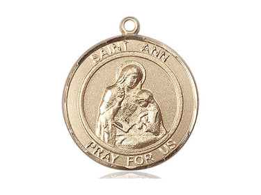 14kt Solid Gold St. Ann Patron Saint Medal Pendant 1x5/8 inch handcrafted by Bliss Manufacturing