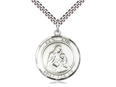 Sterling Silver St. Ann Patron Saint Medal Necklace with 1x5/8 inch pendant on 24 inch chain by Bliss